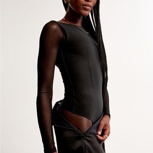 NWT Abercrombie and Fitch Long Sleeve Mesh Crepe Shell Bodysuit.